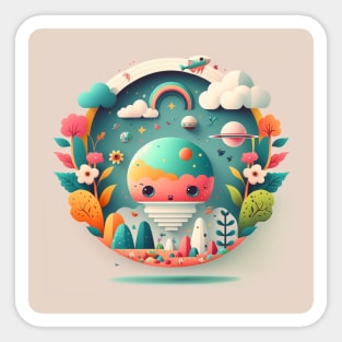 Cute and colorful abstract floating planet Sticker